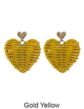 Load image into Gallery viewer, Rattan Earring Hand Woven Earring, Natural Woven earring, Straw earring, Geometric earrings, Heart earring, Post Earrings
