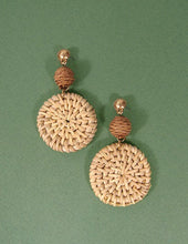 Load image into Gallery viewer, Rattan Earring Hand Woven Earring, Natural Woven earring, Straw earring, Geometric earrings, Knit earring, Post Earrings