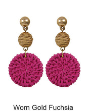 Load image into Gallery viewer, Rattan Earring Hand Woven Earring, Natural Woven earring, Straw earring, Geometric earrings, Knit earring, Post Earrings