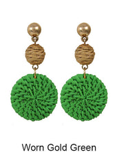 Load image into Gallery viewer, Rattan Earring Hand Woven Earring, Natural Woven earring, Straw earring, Geometric earrings, Knit earring, Post Earrings
