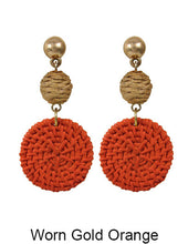 Load image into Gallery viewer, Rattan Earring Hand Woven Earring, Natural Woven earring, Straw earring, Geometric earrings, Knit earring, Post Earrings