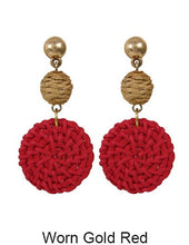 Load image into Gallery viewer, Rattan Earring Hand Woven Earring, Natural Woven earring, Straw earring, Geometric earrings, Knit earring, Post Earrings