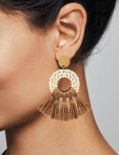 Load image into Gallery viewer, Rattan Earring Hand Woven Earring, Natural Woven earring, Straw earring, Geometric earrings, Tassel earring, Post Earrings