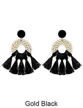 Load image into Gallery viewer, Rattan Earring Hand Woven Earring, Natural Woven earring, Straw earring, Geometric earrings, Tassel earring, Post Earrings