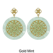 Load image into Gallery viewer, Acetate Resin Round Mandala Filigree Dangle Post Earrings
