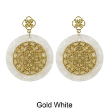 Load image into Gallery viewer, Acetate Resin Round Mandala Filigree Dangle Post Earrings
