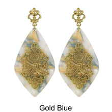 Load image into Gallery viewer, Acetate Resin Floral Filigree Dangle Post Earrings