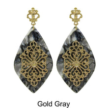 Load image into Gallery viewer, Acetate Resin Floral Filigree Dangle Post Earrings