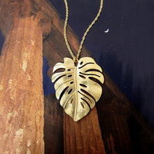 Load image into Gallery viewer, Tropical Monstera Chain Long Necklace 30 inch plus 3 inch