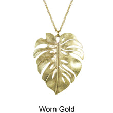 Load image into Gallery viewer, Tropical Monstera Chain Long Necklace 30 inch plus 3 inch