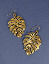Load image into Gallery viewer, Hammered Monstera Dangle Drop Hook Earrings