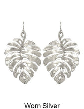 Load image into Gallery viewer, Hammered Monstera Dangle Drop Hook Earrings