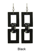 Load image into Gallery viewer, Rectangle Wood Acetate Linked Dangle Hook Earrings
