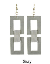 Load image into Gallery viewer, Rectangle Wood Acetate Linked Dangle Hook Earrings