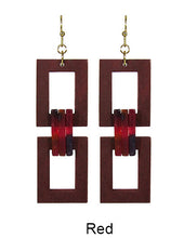 Load image into Gallery viewer, Rectangle Wood Acetate Linked Dangle Hook Earrings