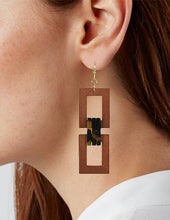 Load image into Gallery viewer, Rectangle Wood Acetate Linked Dangle Hook Earrings