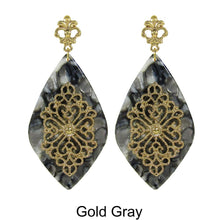 Load image into Gallery viewer, Acetate Resin Floral Filigree Dangle Post Earrings