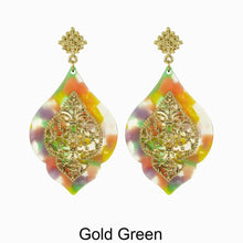 Load image into Gallery viewer, Acetate Resin Floral Filigree Dangle Post Earrings