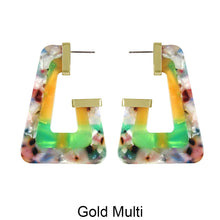 Load image into Gallery viewer, Acetate Resin Two Colors Rhombus Post Earrings