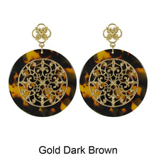 Load image into Gallery viewer, Acetate Resin Round Mandala Filigree Dangle Post Earrings