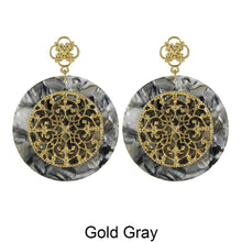 Load image into Gallery viewer, Acetate Resin Round Mandala Filigree Dangle Post Earrings