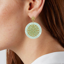 Load image into Gallery viewer, Acetate Resin Round Mandala Filigree Dangle Post Earrings