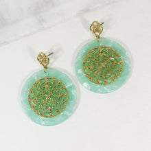 Load image into Gallery viewer, Acetate Resin Round Mandala Filigree Dangle Post Earrings