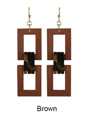 Load image into Gallery viewer, Rectangle Wood Acetate Linked Dangle Hook Earrings