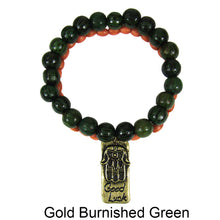 Load image into Gallery viewer, Good Luck Hamsa Charm Wood Beads Two Lines Stretchable Bracelet