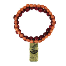 Load image into Gallery viewer, Good Luck Hamsa Charm Wood Beads Two Lines Stretchable Bracelet