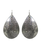 Load image into Gallery viewer, Hamsa Designed Engraved Teardrop Shape Drop Dangle Earrings