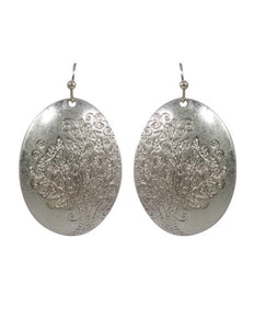 Tree of Life Design Engraved Oval Shape Drop Dangle Earrings