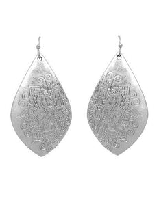 Mandala Design Engraved Teardrop Shape Drop Dangle Earrings