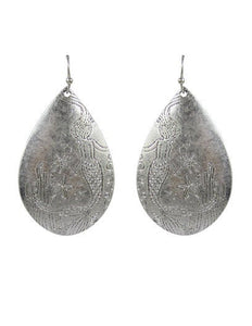 Mermaid Design Engraved Teardrop Shape Drop Dangle Earrings