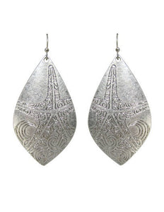 Starfish Design Engraved Teardrop Shape Drop Dangle Earrings