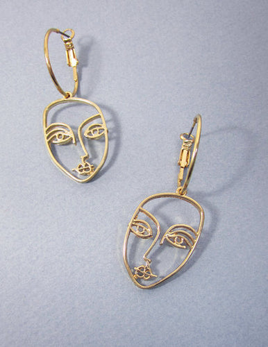 Picasso Face Design Drop Dangle Hoop Earrings