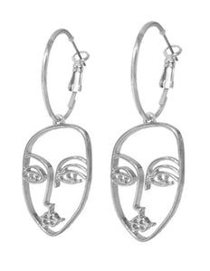 Picasso Face Design Drop Dangle Hoop Earrings