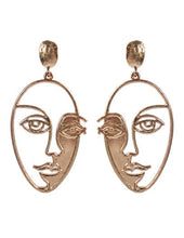 Load image into Gallery viewer, Picasso Face with Shadow Design Drop Dangle Post Earrings