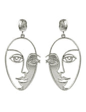 Load image into Gallery viewer, Picasso Face with Shadow Design Drop Dangle Post Earrings