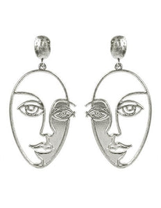 Picasso Face with Shadow Design Drop Dangle Post Earrings