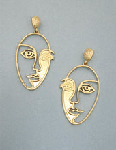 Load image into Gallery viewer, Picasso Face with Shadow Design Drop Dangle Post Earrings