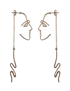 Picasso Abstract Long Face  Design Drop Dangle Post Earrings