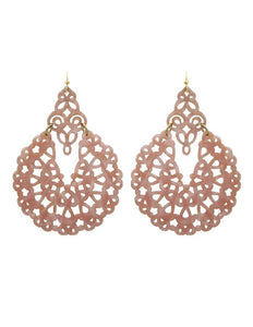 Acetate Resin Floral Filigree Dangle Drop Hook Earrings