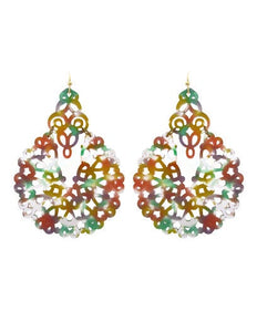 Acetate Resin Floral Filigree Dangle Drop Hook Earrings