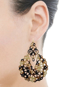 Acetate Resin Floral Filigree Dangle Drop Hook Earrings