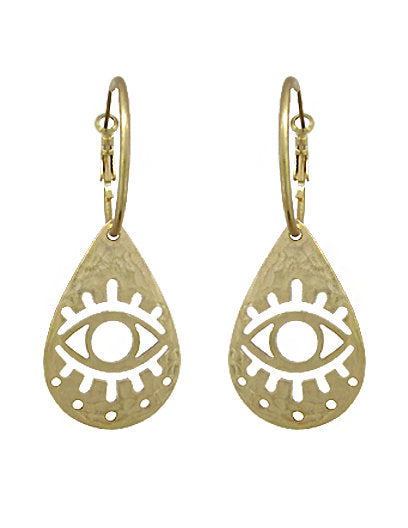 Evil Eye Abstract Dangle Drop Hoop Earring