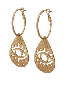 Evil Eye Abstract Dangle Drop Hoop Earring