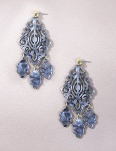 Acetate Resin Chandelier  Filigree Dangle Drop Post Earrings