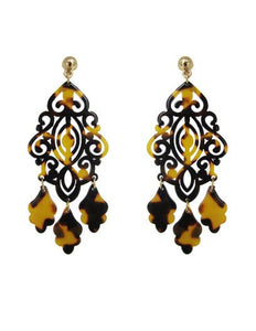 Acetate Resin Chandelier  Filigree Dangle Drop Post Earrings