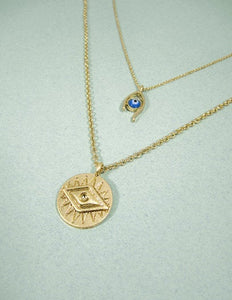 Evil Eye Coin 2 lines Layered Necklaces